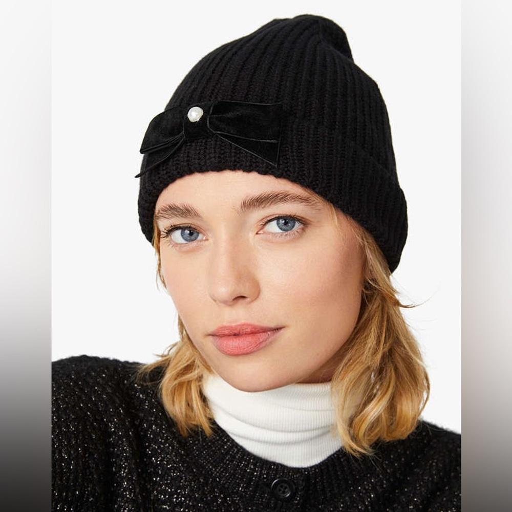 Kate Spade Velvet Bow Beanie NWOT